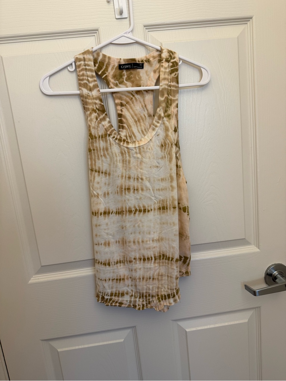 Gypsy 05 Beige and Olive Tie-Dye Racerback Tank